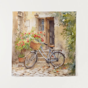 Watercolor Bicycle Art Tapestry