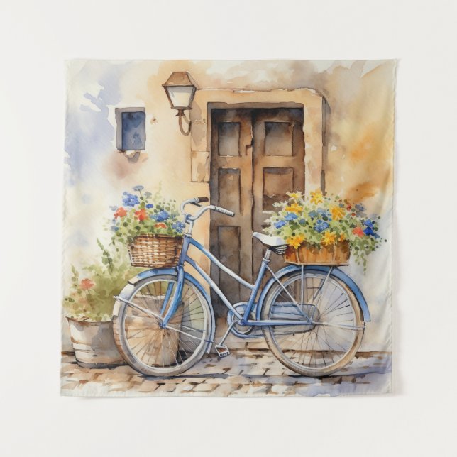 Watercolor Bicycle Art Tapestry (Front)