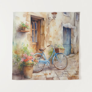 Watercolor Bicycle Art Tapestry