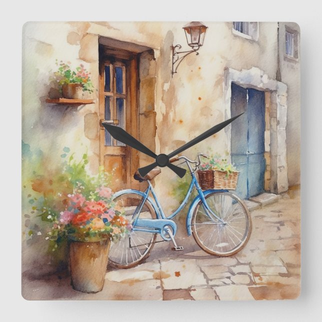 Watercolor Bicycle Art Wall Clock (Front)