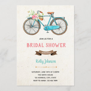 Watercolor bicycle bridal shower invitation