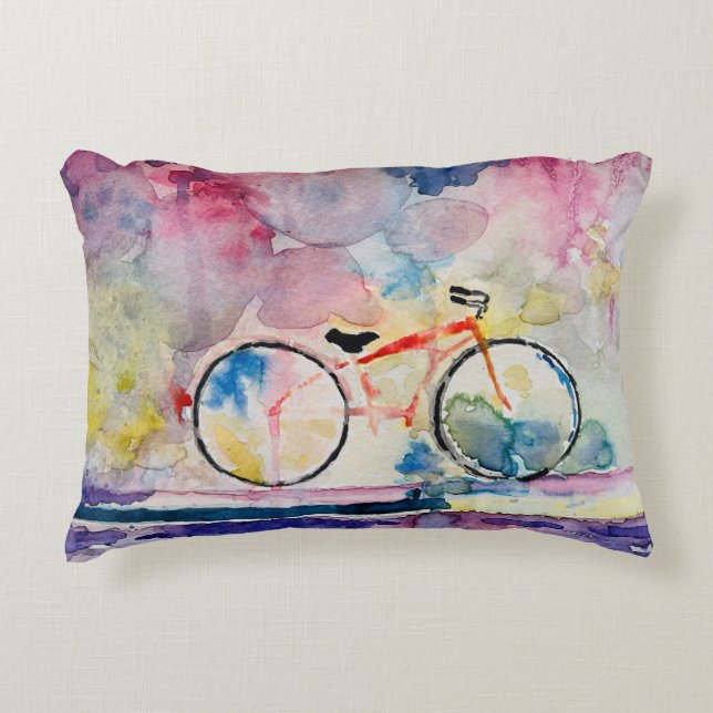 Watercolor Bicycle  Decorative Cushion (Front)