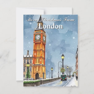 Watercolor Big Ben London Christmas Holidays Postcard