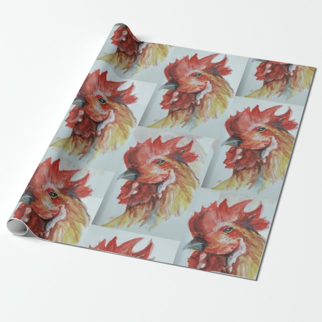 Watercolor big rooster head  wrapping paper (Unrolled)
