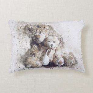 Watercolor Big & Small Teddy Bears  Decorative Cushion