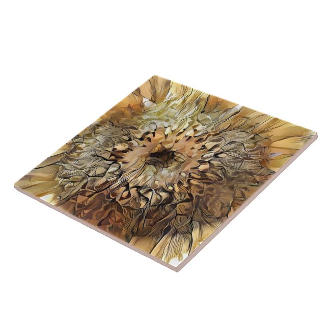 Watercolor Big Sun Sunflower Elegant Collection Tile (Side)