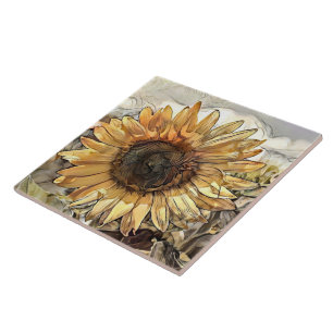 Watercolor Big Sunflower Elegant Collection Tile