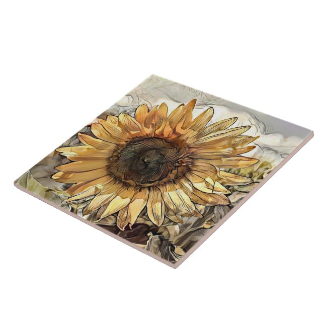 Watercolor Big Sunflower Elegant Collection Tile (Side)