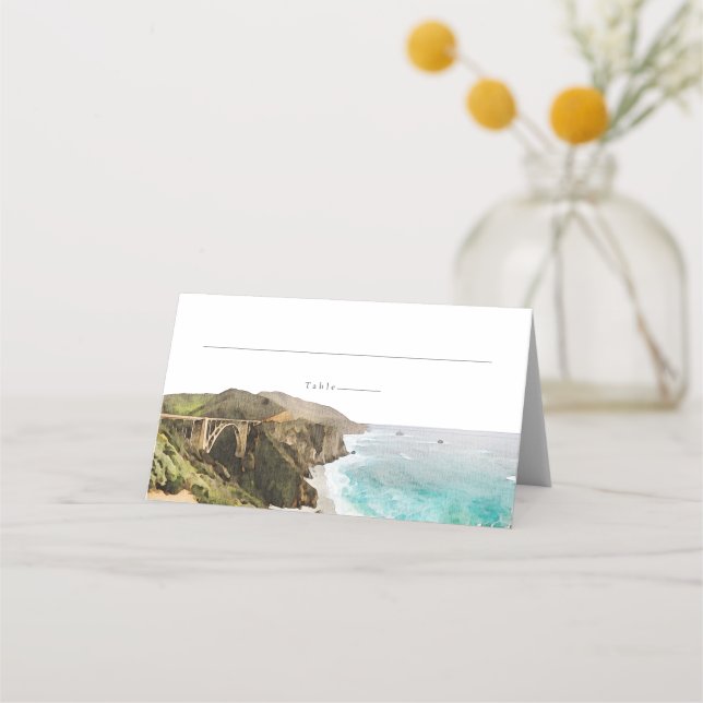 Watercolor Big Sur California Guest Name Place Card (Front)