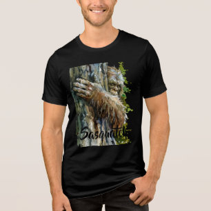 Watercolor Bigfoot Sasquatch Forest Dweller Tri-Blend Shirt