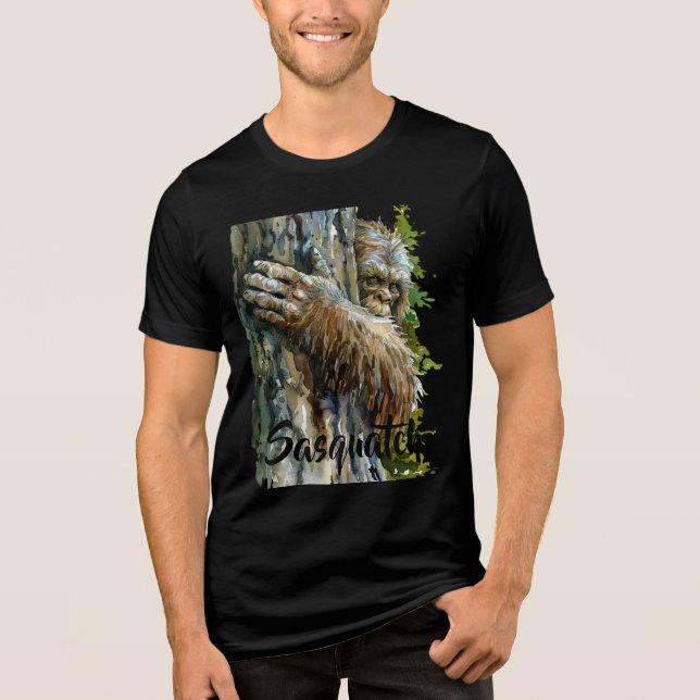 Watercolor Bigfoot Sasquatch Forest Dweller Tri-Blend Shirt (Front)