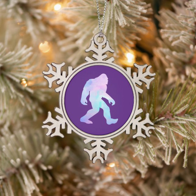 Watercolor Bigfoot Snowflake Pewter Christmas Ornament (Tree)
