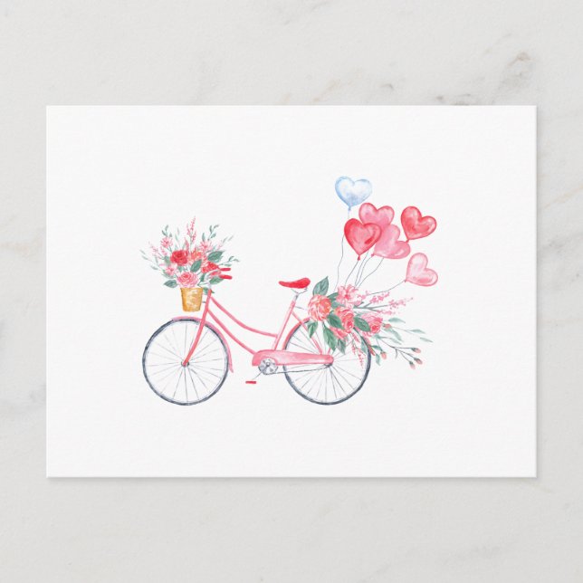 Watercolor Bike & Balloons Postcard (Front)