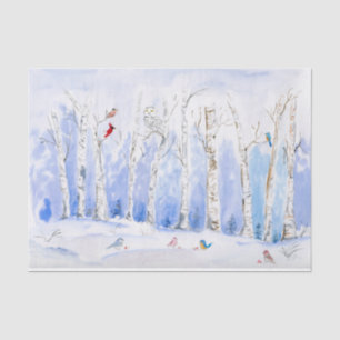 Watercolor Birch Forest With Birds Tissue Paper
