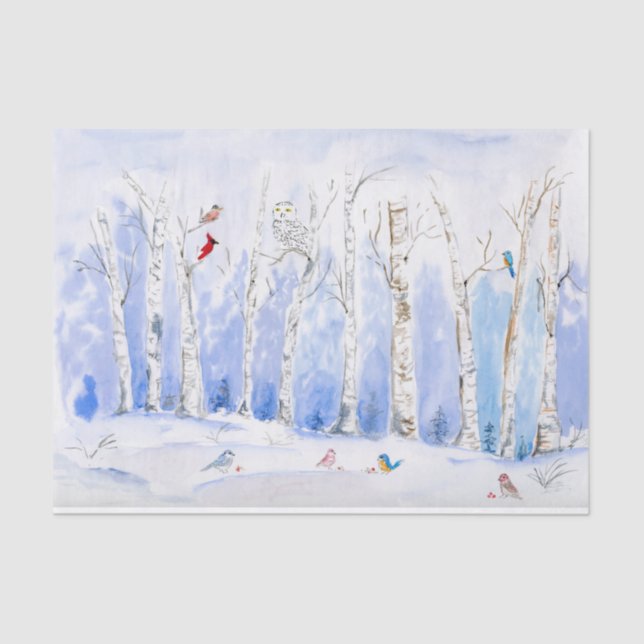 Watercolor Birch Forest With Birds Tissue Paper (Front)