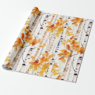 Watercolor Birch Trees Pattern Wrapping Paper