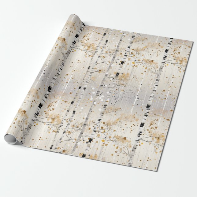 Watercolor Birch Trees Pattern Wrapping Paper (Unrolled)