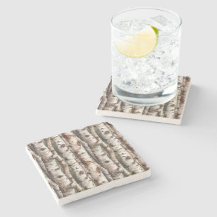Watercolor Birch Trees  Stone Coaster