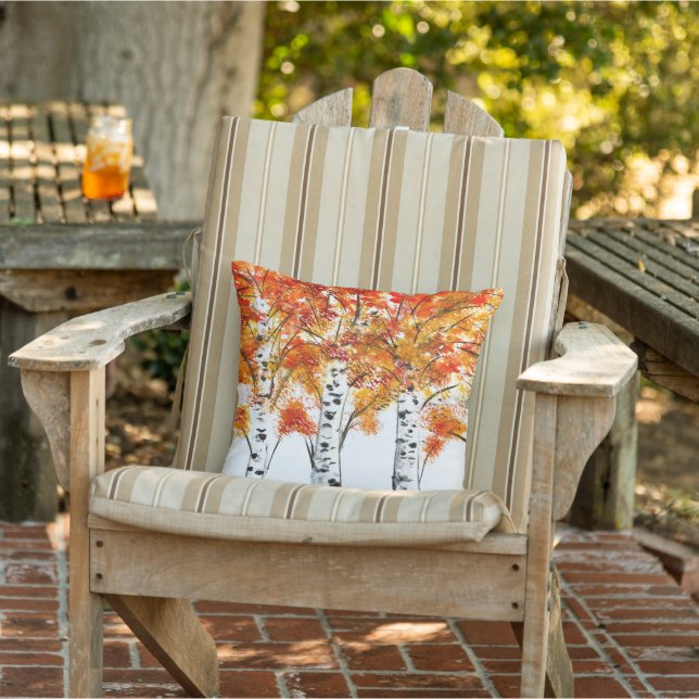 Watercolor Birches Trees Fall Autumn orange Leaves Cushion (Chair)