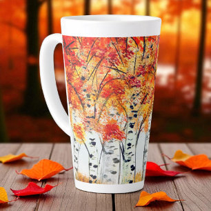 Watercolor Birches Trees Fall Autumn orange Leaves Latte Mug
