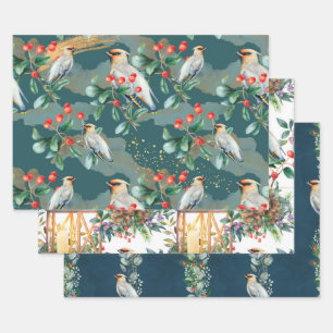 Watercolor Bird and Lantern Design Christmas Wrapping Paper Sheet