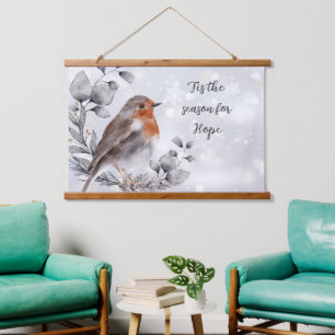 Watercolor bird and snow custom hanging tapestry