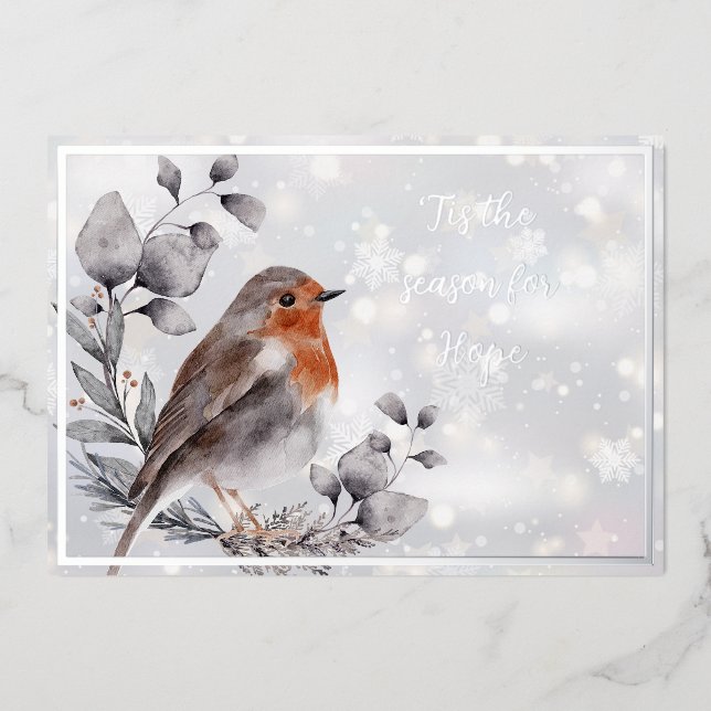 Watercolor bird and snow custom holiday card (Front)