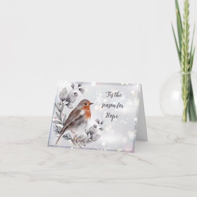 Watercolor bird and snow custom holiday card (Front)