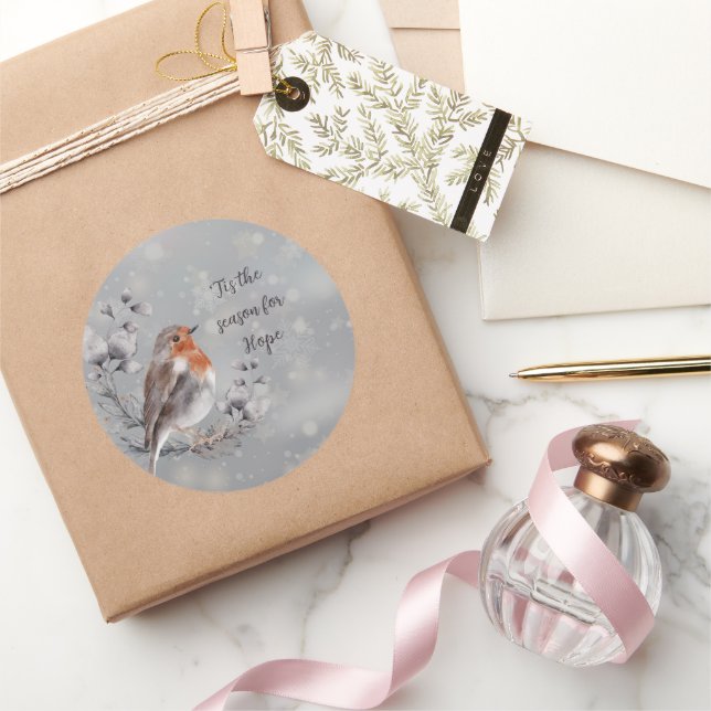 Watercolor bird and snow custom holiday  classic round sticker (Gifting)