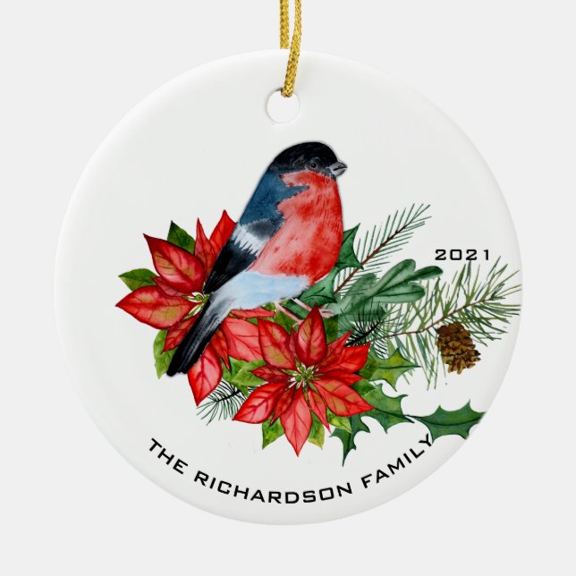Watercolor Bird Ceramic Tree Decoration (Front)