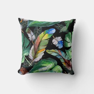 Watercolor bird feather pattern from wing. Aquarel Cushion