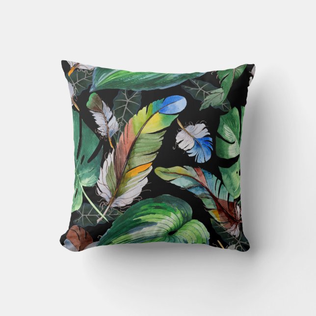 Watercolor bird feather pattern from wing. Aquarel Cushion (Front)