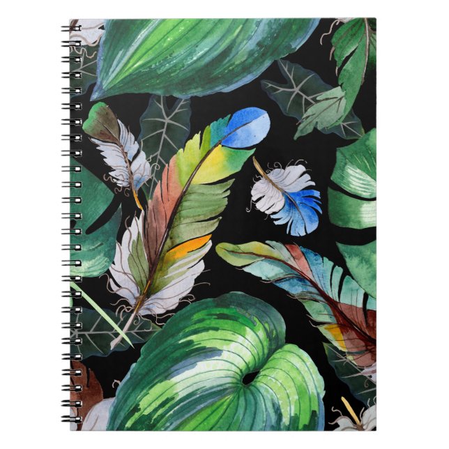 Watercolor bird feather pattern from wing. Aquarel Notebook (Front)