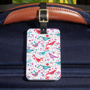 Watercolor Bird Floral Boho Luggage Tag