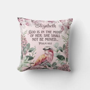 Watercolor Bird Flowers Christian Scripture Name   Cushion