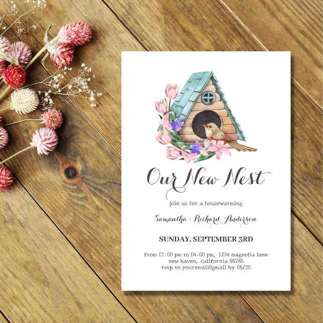 Watercolor Bird House Our New Nest Housewarming Invitation (Creator Uploaded)