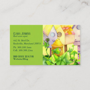 Watercolor Bird House Real Estate Agent Business Card