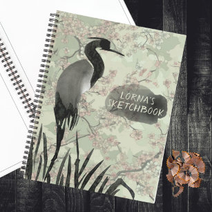 Watercolor bird journal, Japanese cherry blossom Notebook