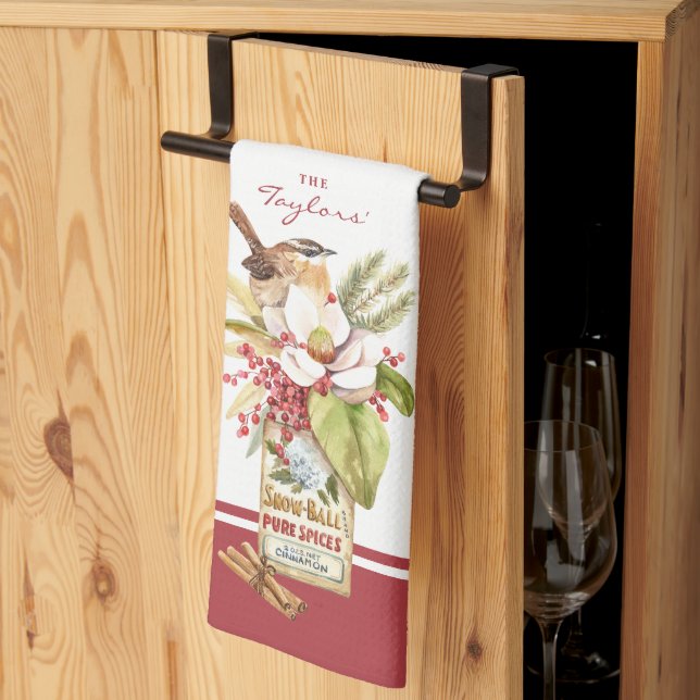 Watercolor Bird Magnolia Flower Kitchen Towels (Thirds Fold)