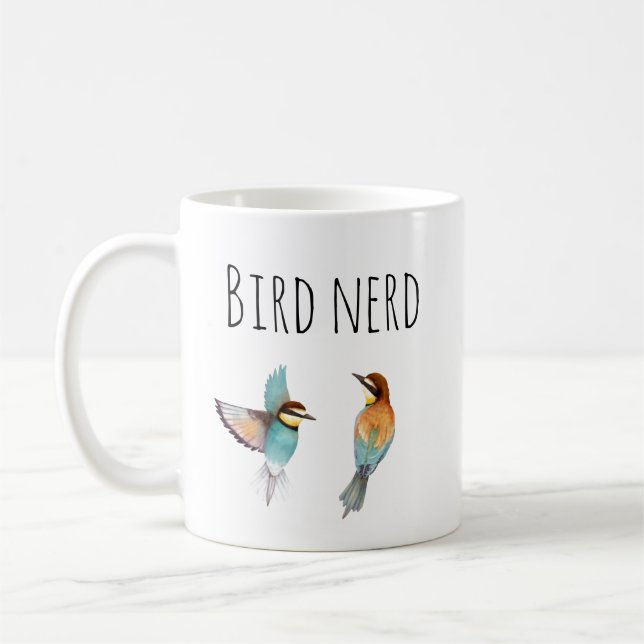 Watercolor bird nerd coffee mug (Left)