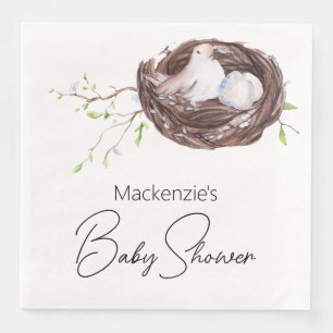Watercolor Bird Nest and Eggs Baby Shower Napkin