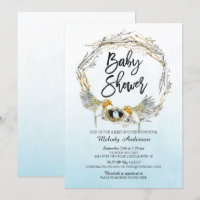 Watercolor Bird Nest Boys Baby Shower Invite