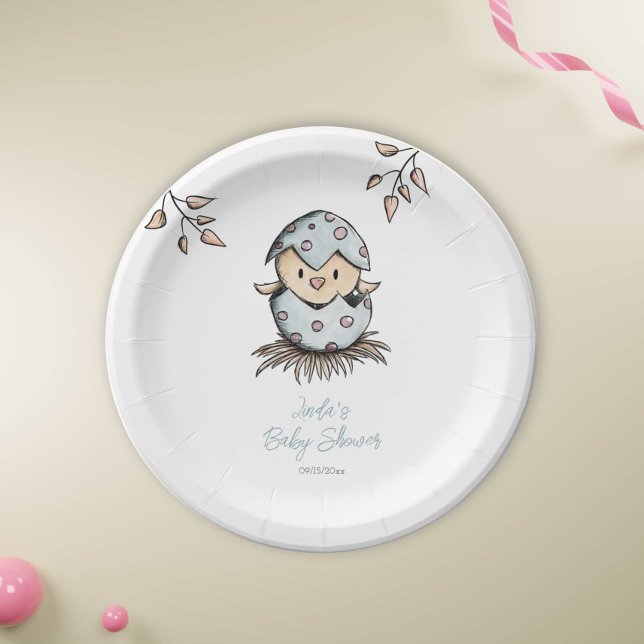 Watercolor Bird Nest Gender Neutral Baby Shower Paper Plate (Creator Uploaded)