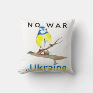Watercolor bird No war in Ukraine Cushion