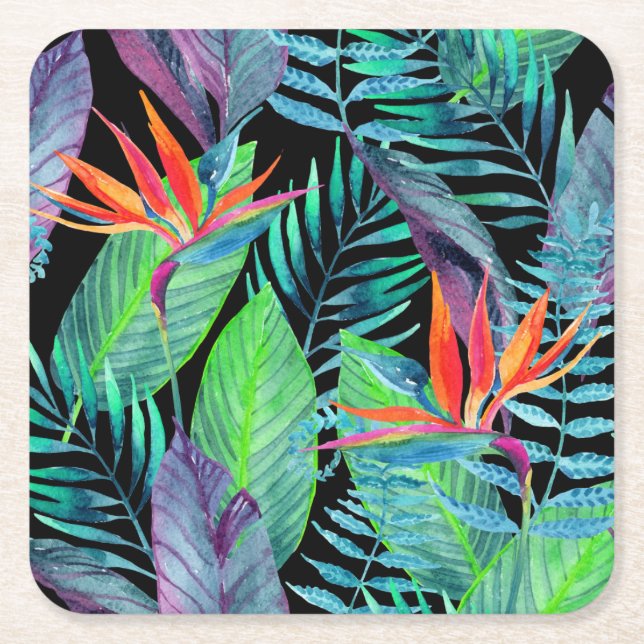 Watercolor Bird Of Paradise 2 Square Paper Coaster (Front)