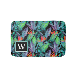 Watercolor Bird Of Paradise Add Your Initial Bath Mat