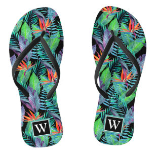 Watercolor Bird Of Paradise   Add Your Initial Flip Flops