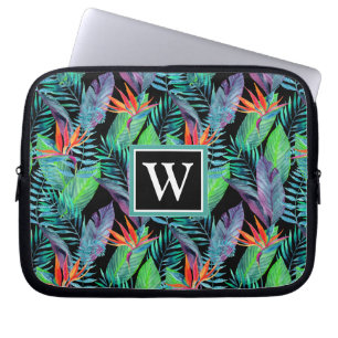 Watercolor Bird Of Paradise Add Your Initial Laptop Sleeve