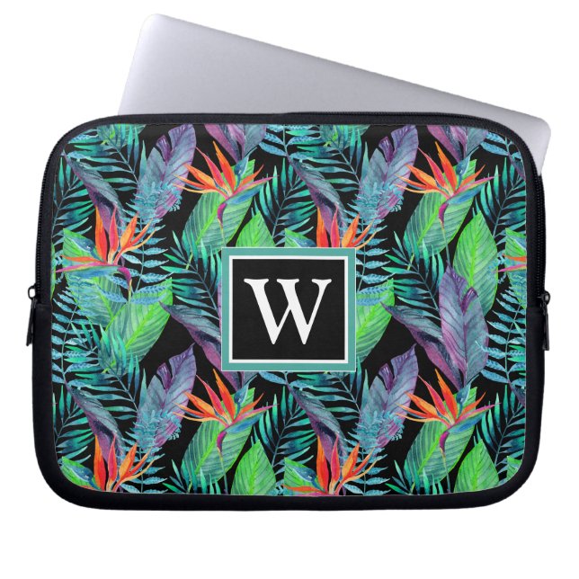 Watercolor Bird Of Paradise | Add Your Initial Laptop Sleeve (Front)