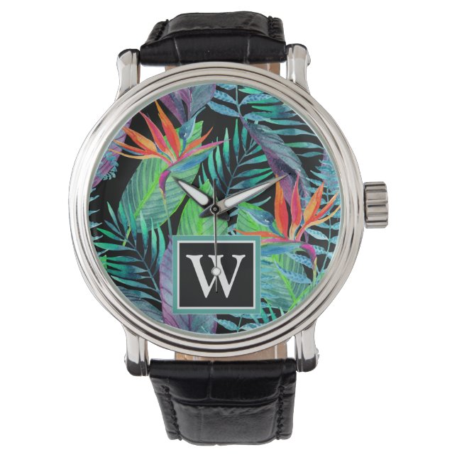 Watercolor Bird Of Paradise | Add Your Initial Watch (Front)